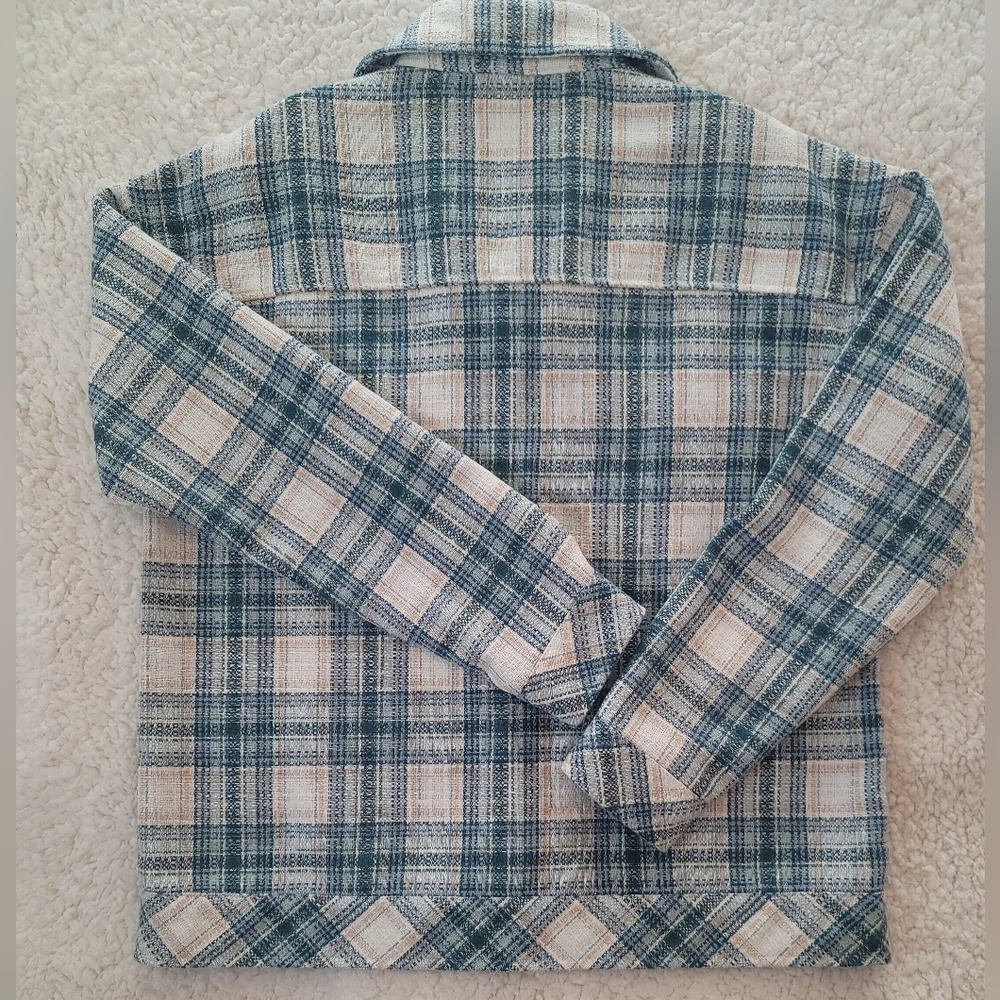 Boston Traders SZ-M Plaid Flannel Shirt+Jacket=Shacket Teal Cream MINT CONDITION